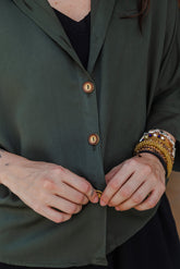 Blusa Boho manga 3/4  - Verde Militar